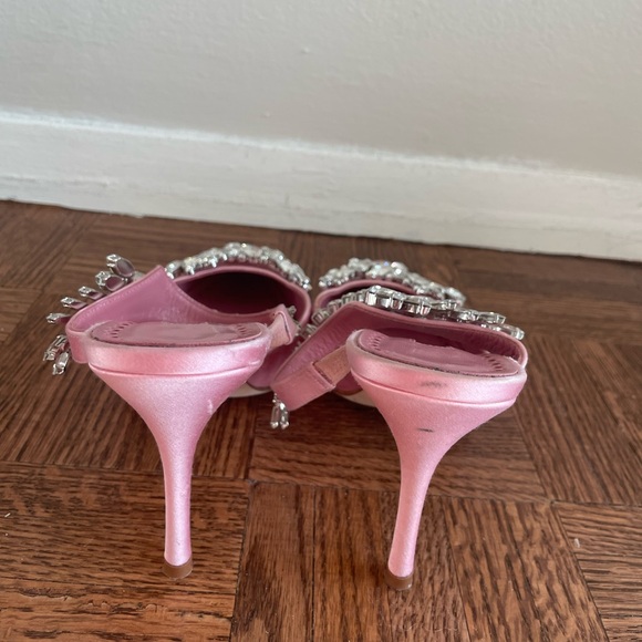 Manolo blahnik lurum 90 crystal embellished satin mules heels - Picture 7 of 11